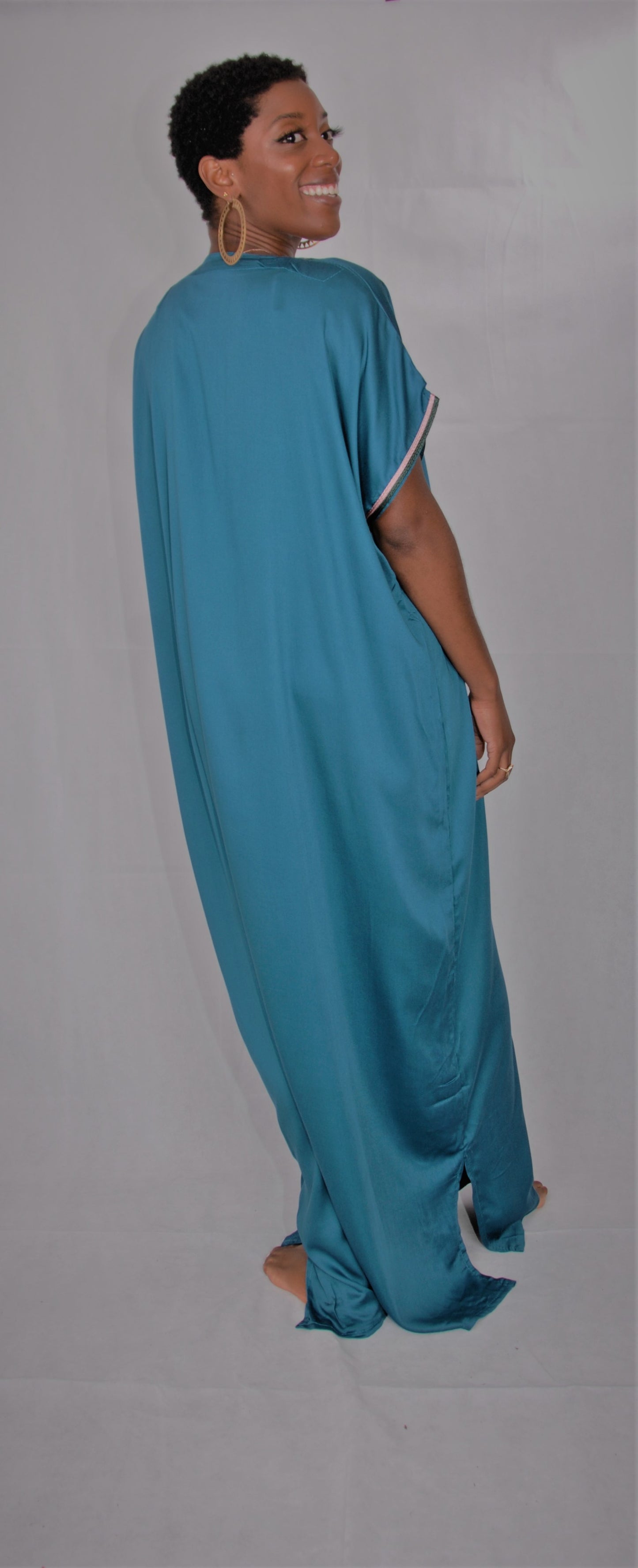 Moroccan kaftan/gondura- dusky blue tourqouise- one size fits all
