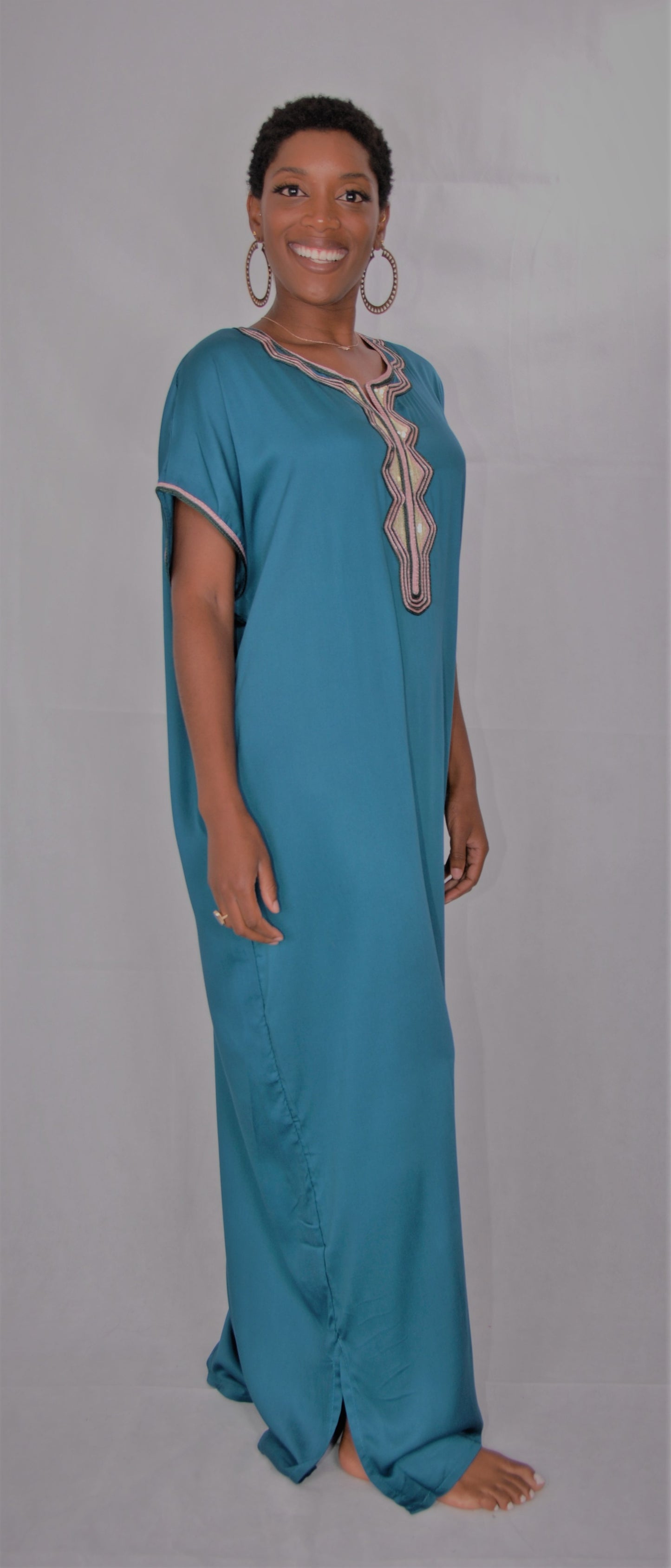 Moroccan kaftan/gondura- dusky blue tourqouise- one size fits all