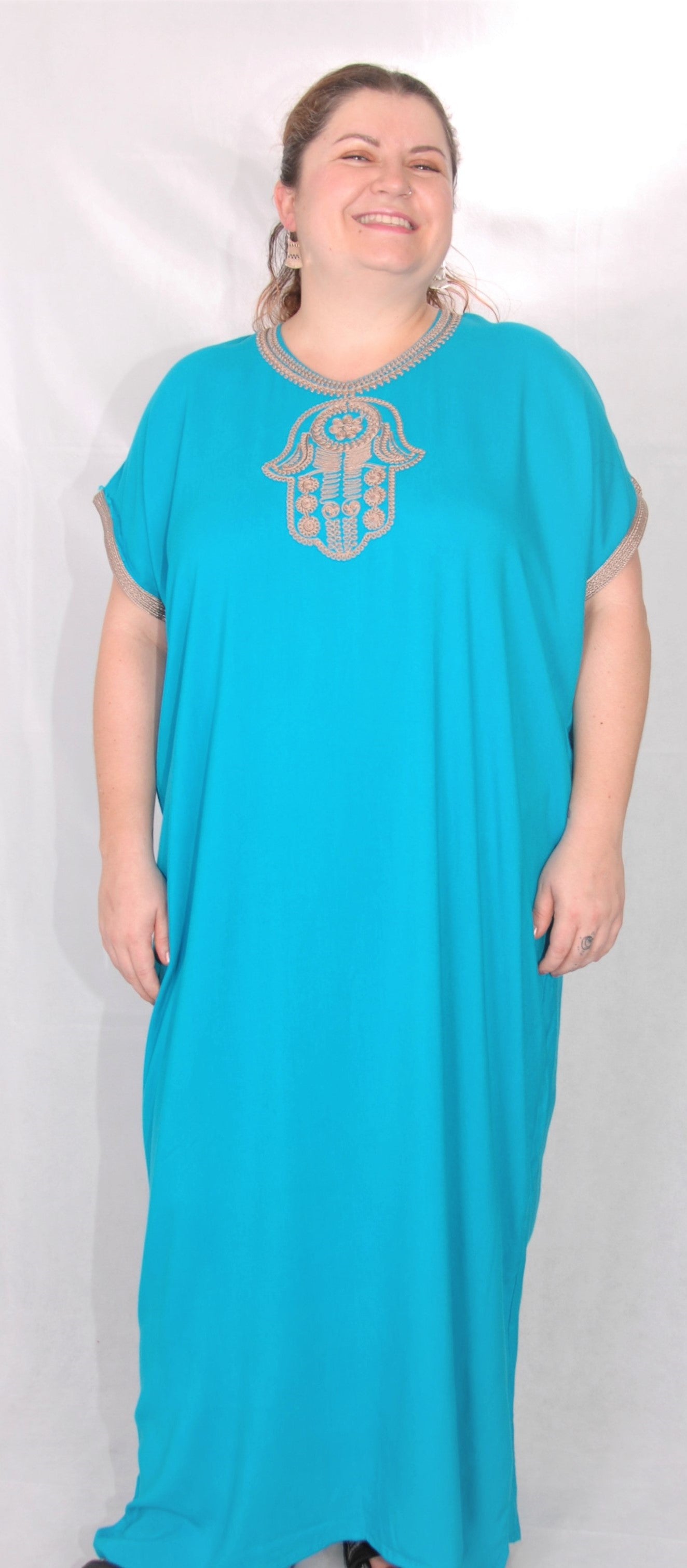 Moroccan kaftan/gondura - turquoise - one size fits all