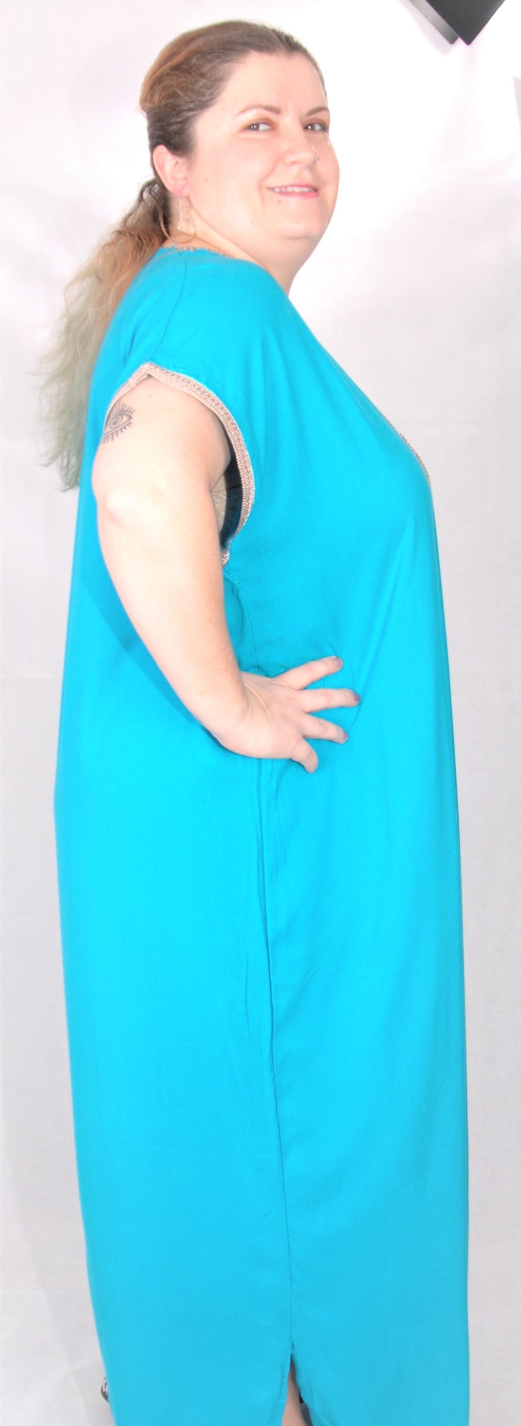 Moroccan kaftan/gondura - turquoise - one size fits all