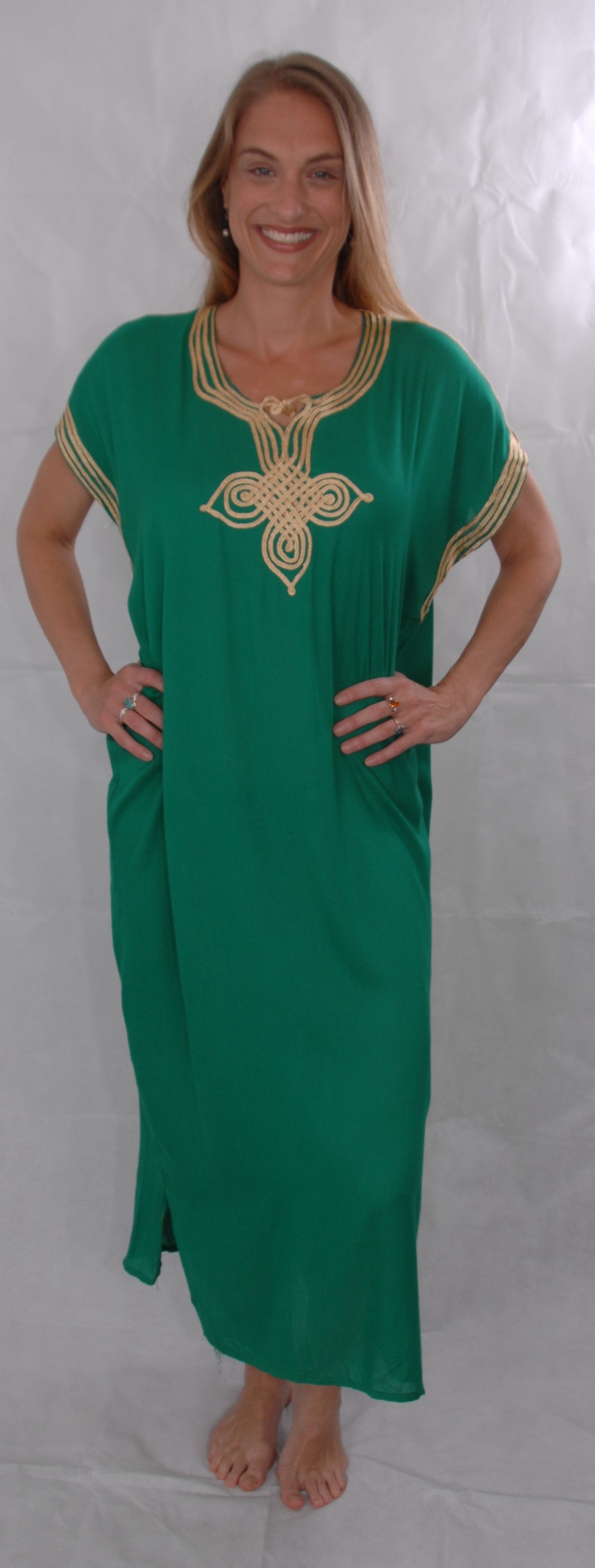 Moroccan kaftan/gondura - green - one size fits all