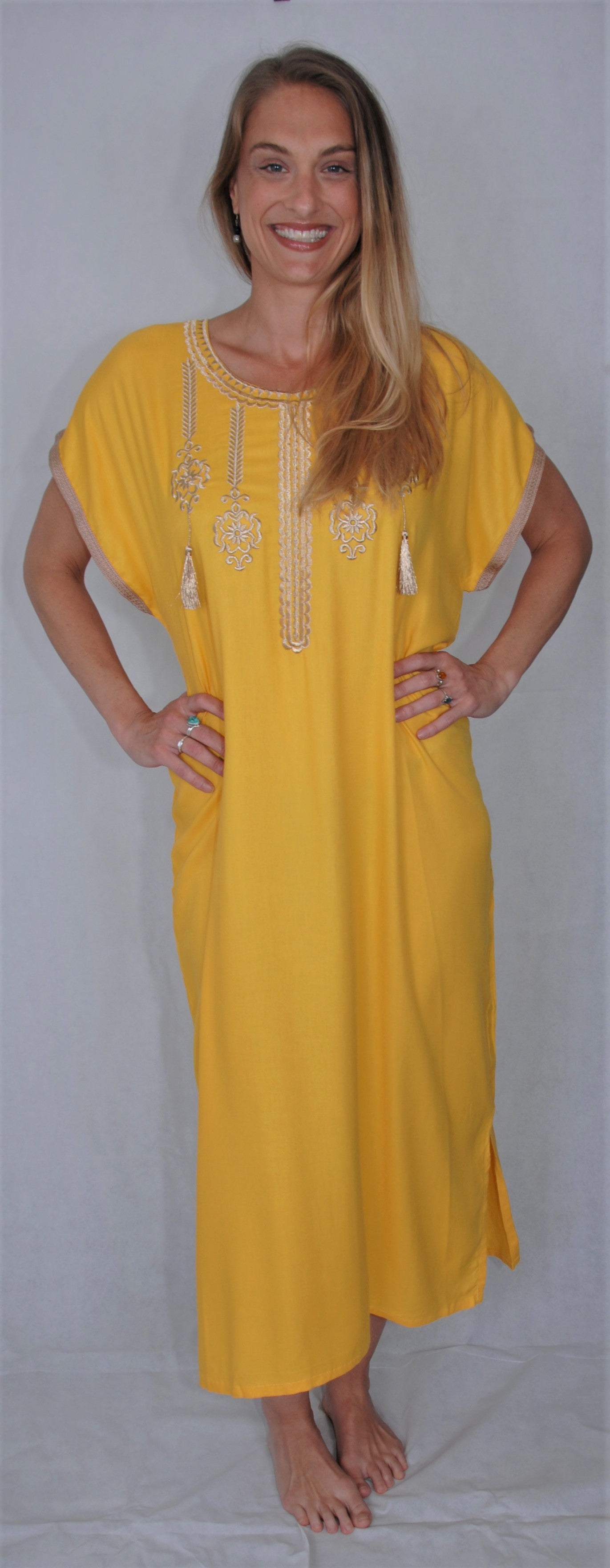 Moroccan kaftan/ gondura - saffron- golden yellow - size below