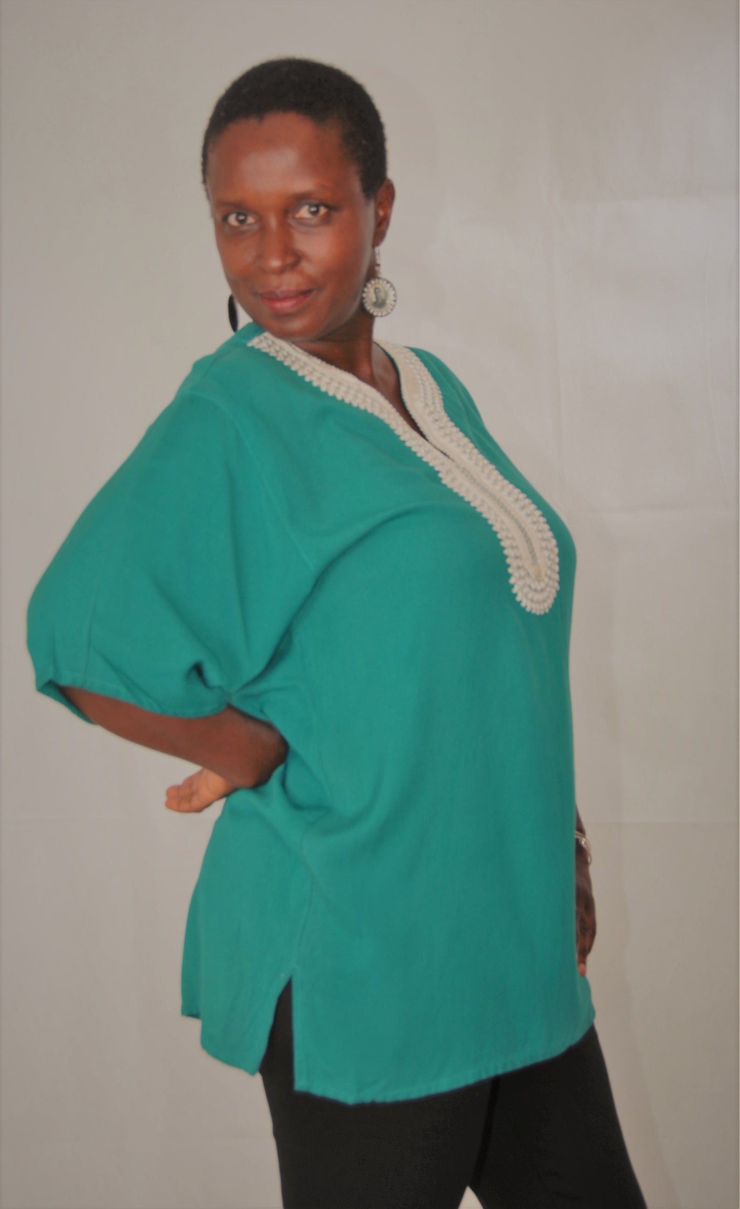 Moroccan tunic- torquoise/emerald- large