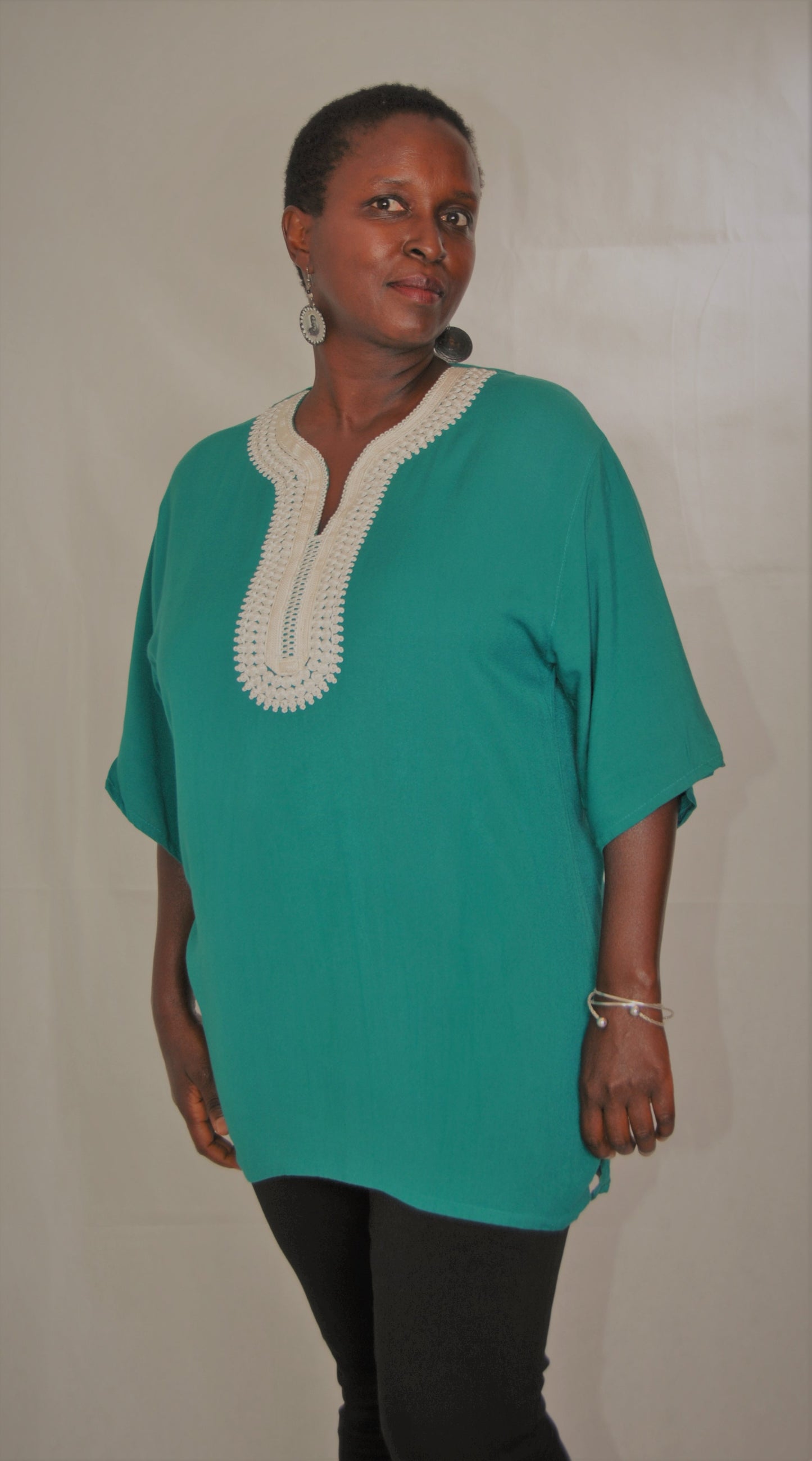 Moroccan tunic- torquoise/emerald- large