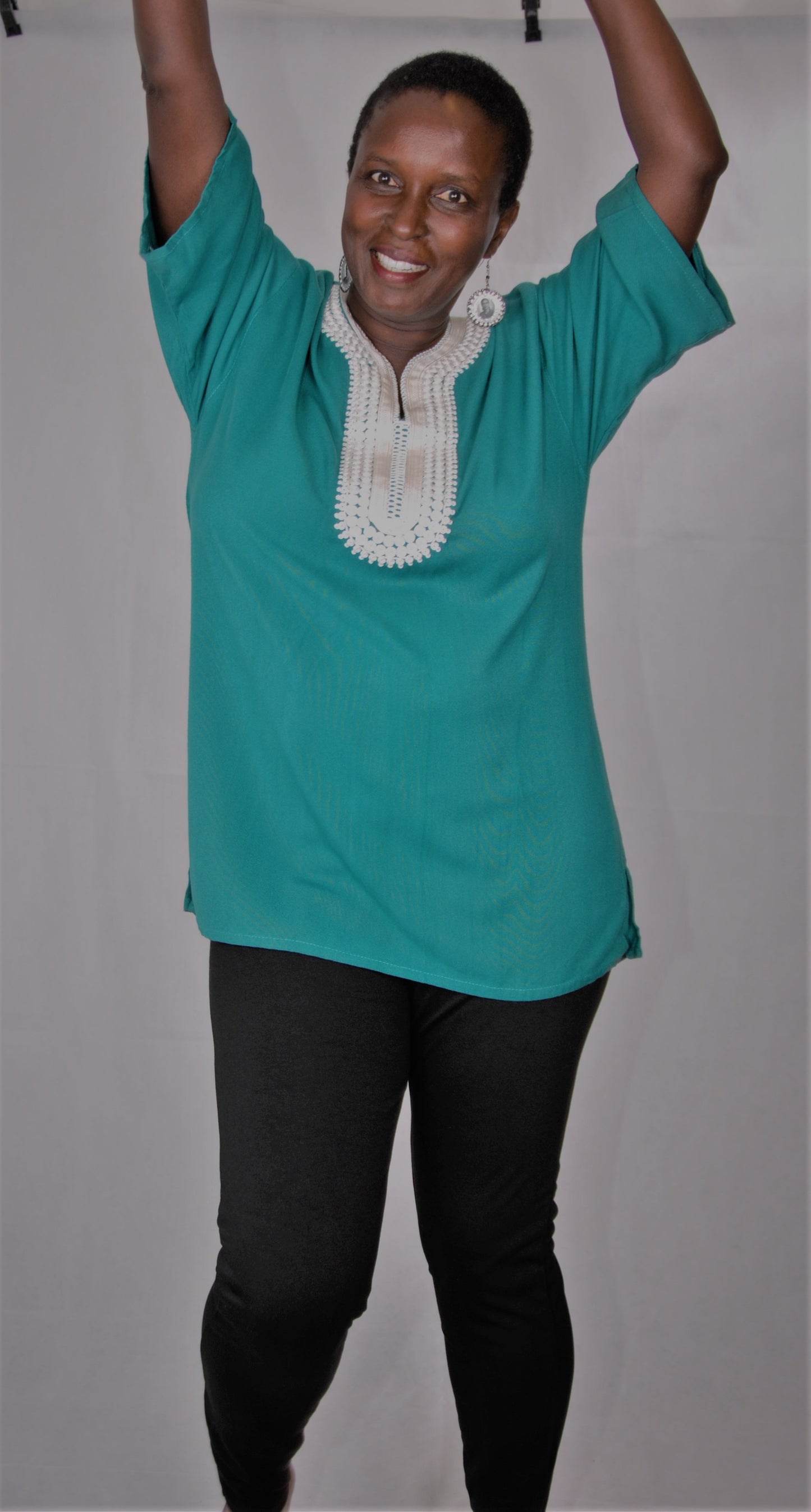 Moroccan tunic- torquoise/emerald- large