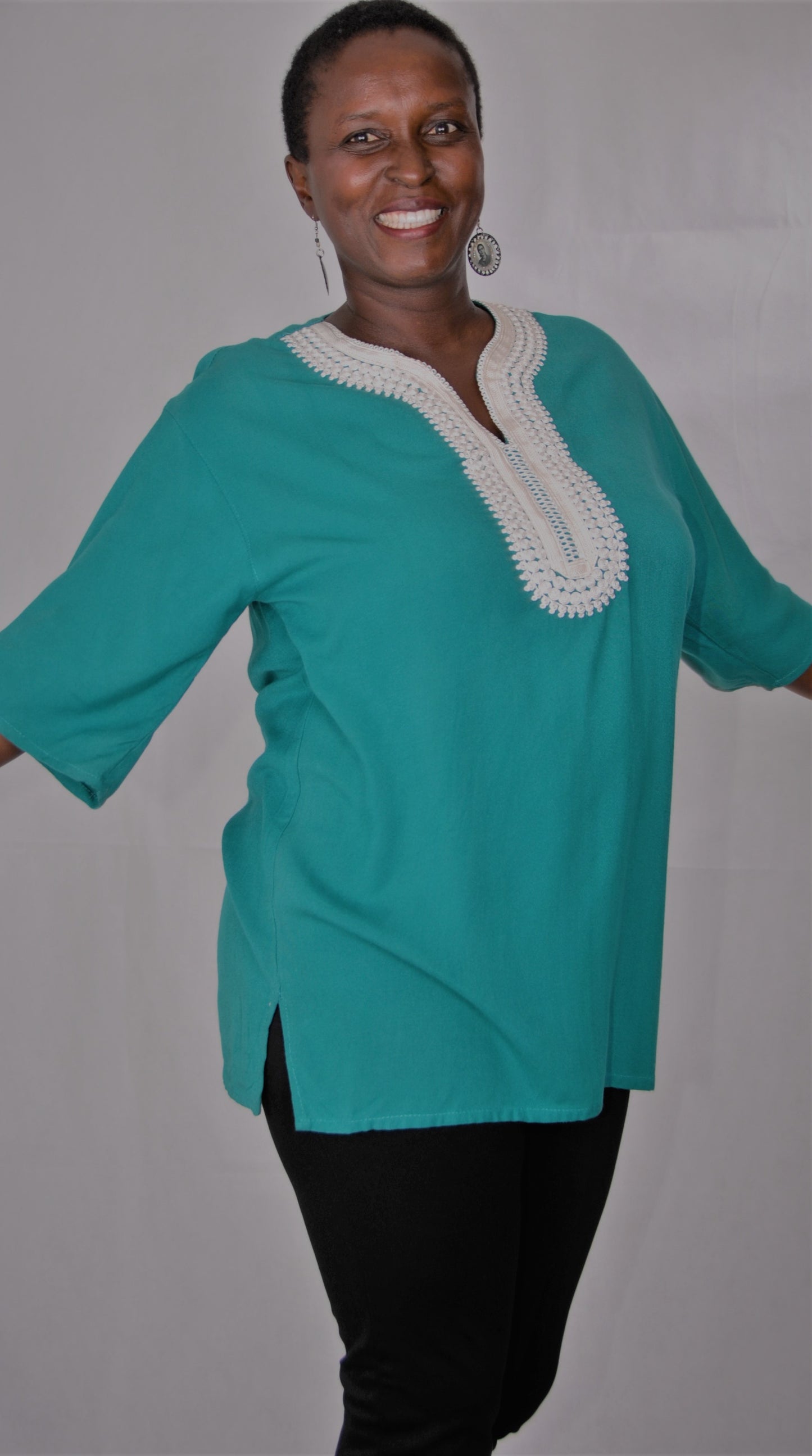 Moroccan tunic- torquoise/emerald- large