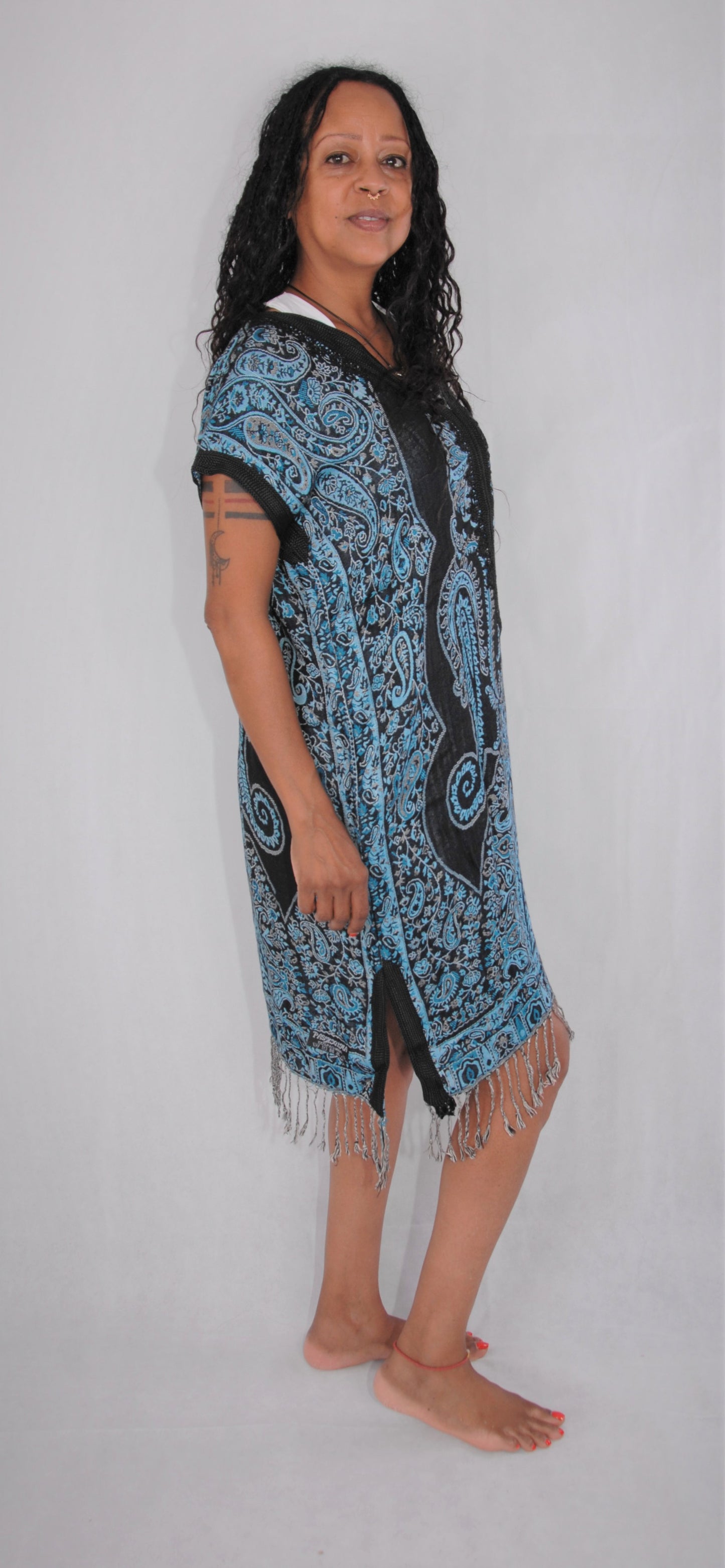 Moroccan pashmina dress - blue and black