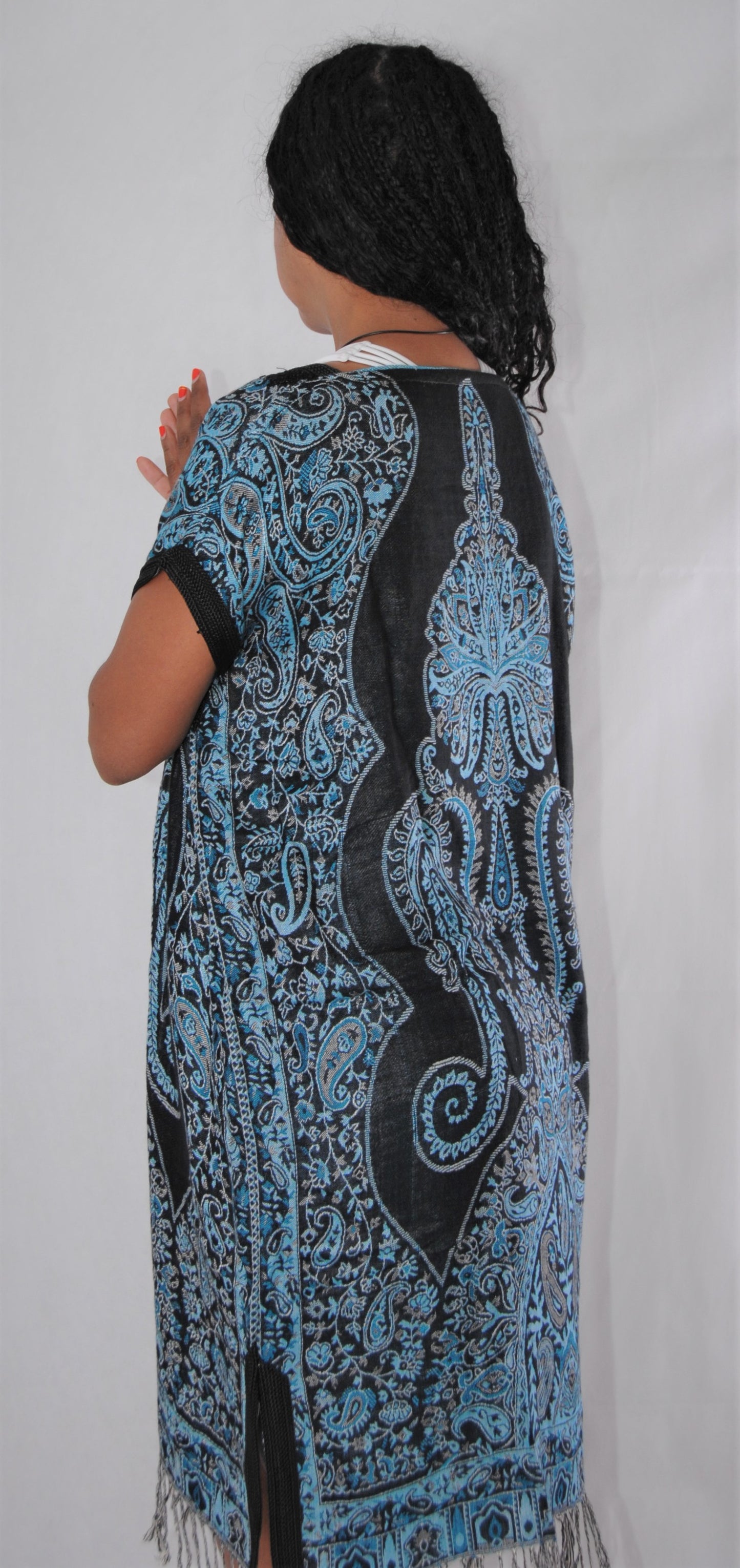 Moroccan pashmina dress - blue and black