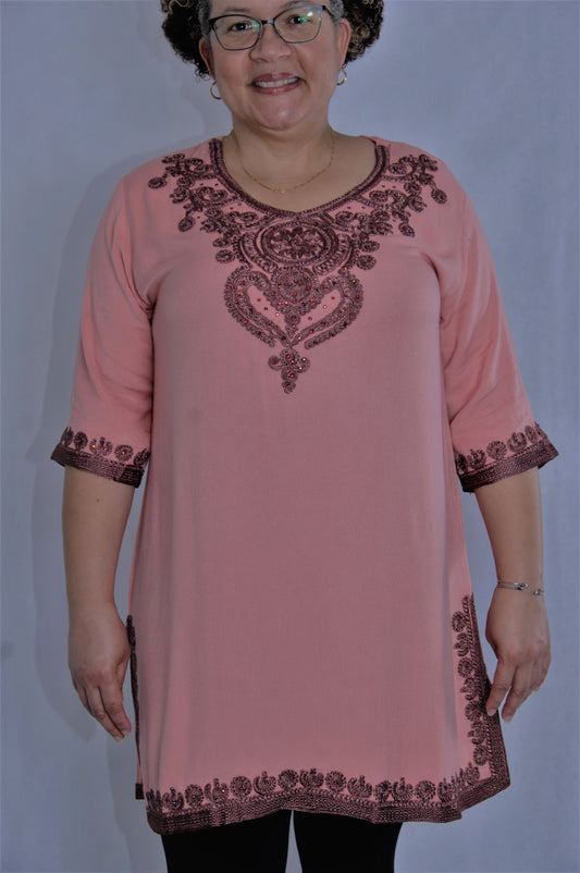 Moroccan tunic- XL- dusky pink