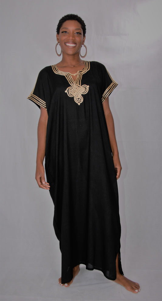 Moroccan kaftan/gondura-black-one size fits all