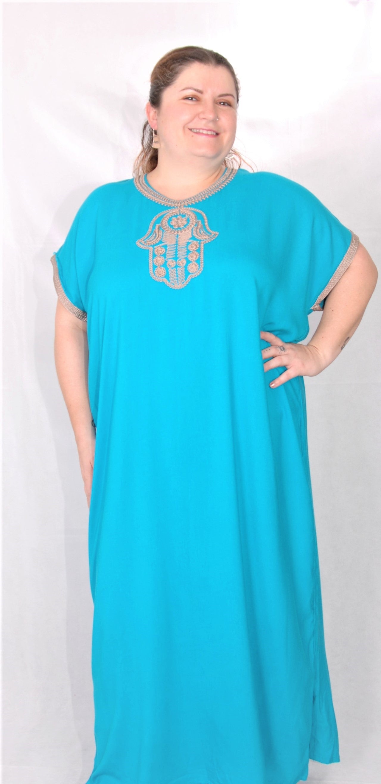 Moroccan kaftan/gondura - turquoise - one size fits all
