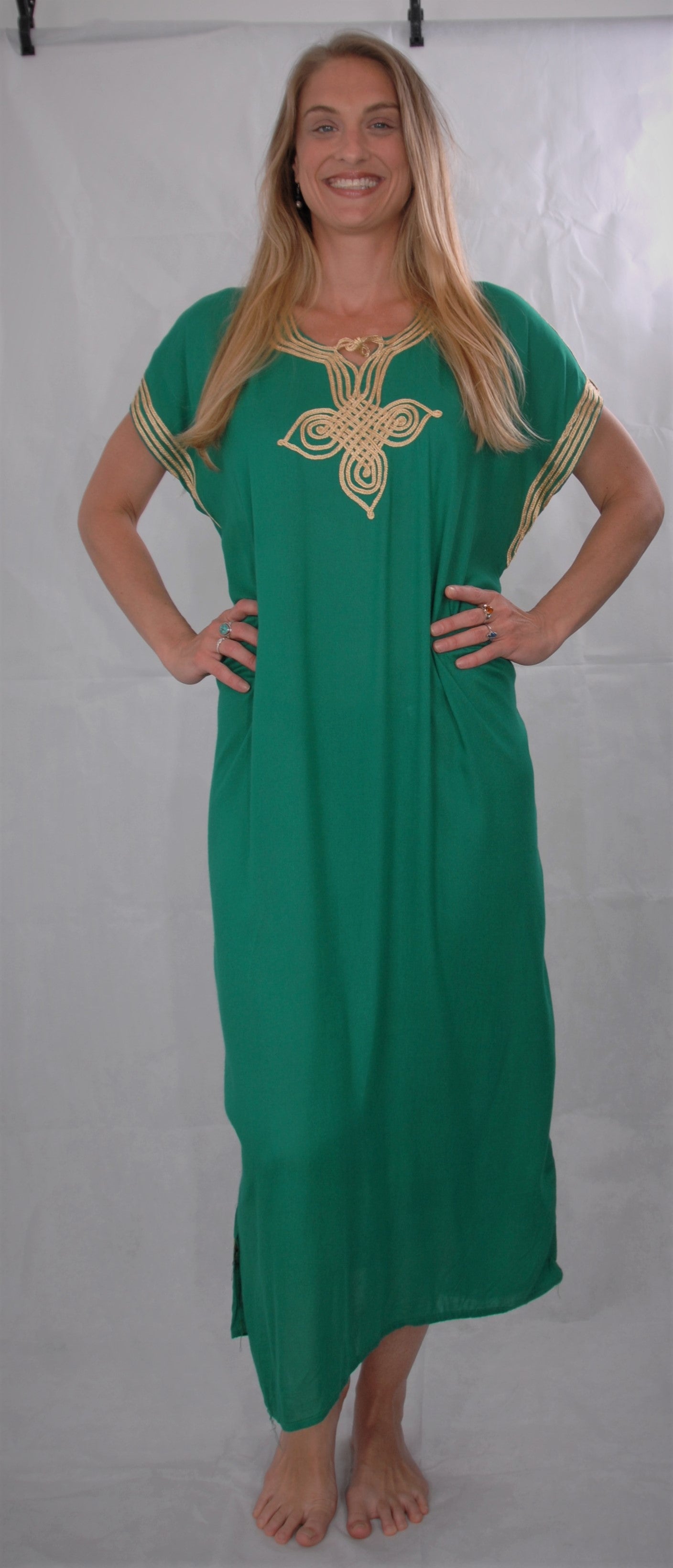 Moroccan kaftan/gondura - green - one size fits all