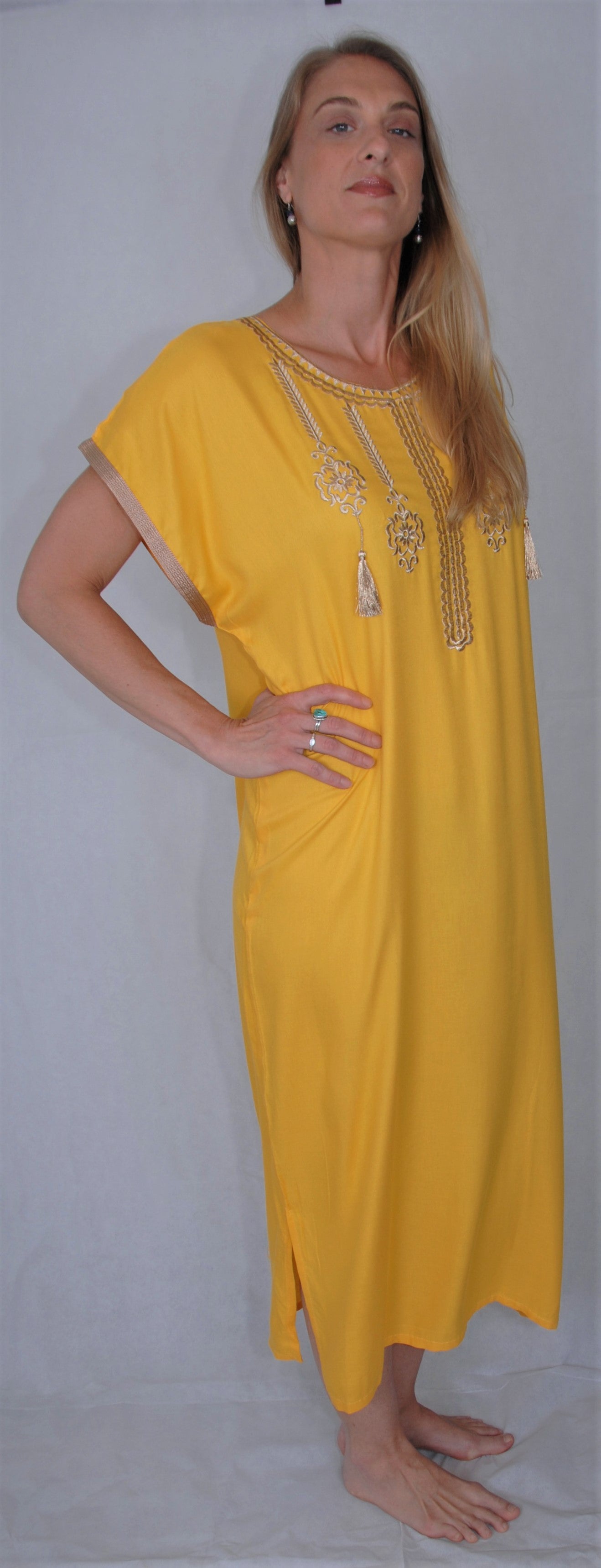 Moroccan kaftan/ gondura - saffron- golden yellow - size below