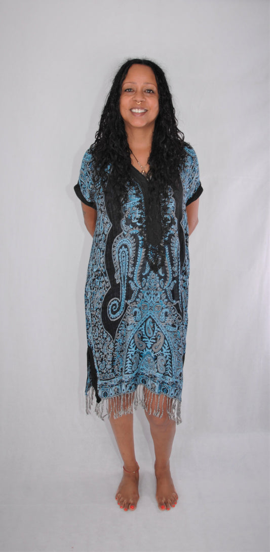Vestido de pashmina marroquí - azul y negro